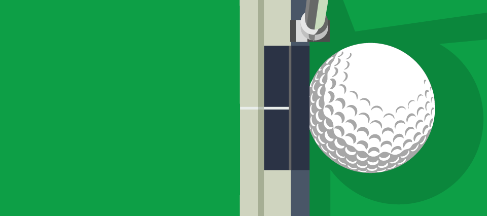 Golf betting with 10bet. Golf stick next to a golf ball forming a styalized 10bet logo.